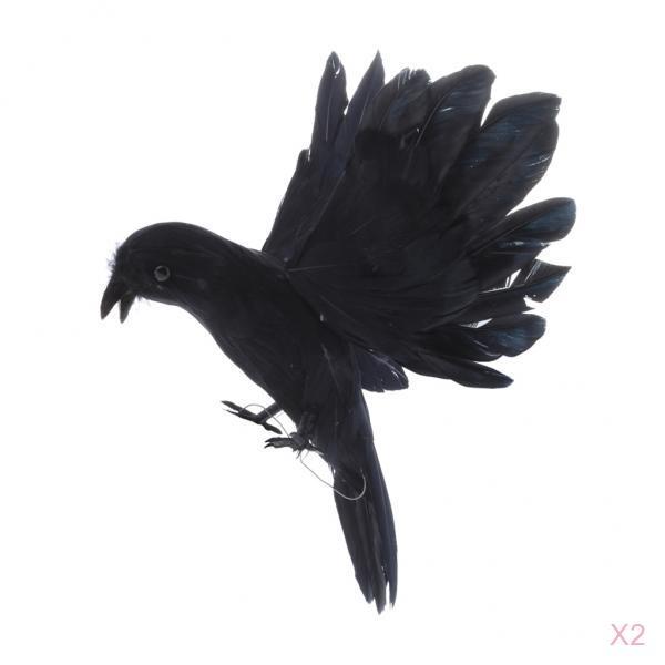 2pcs Black Plastic Realistic Flying Crow Decoy Hunting Birds Decoy