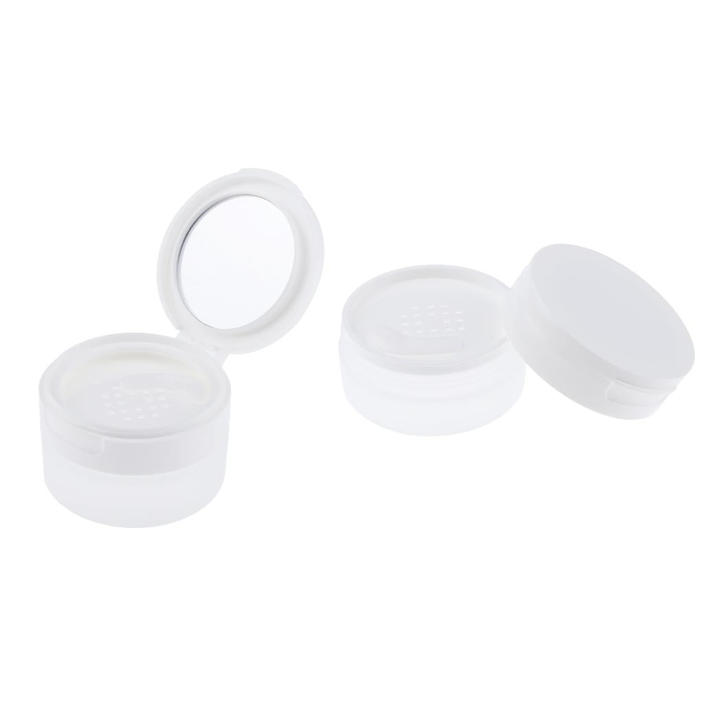 2x Travel Empty Makeup Loose Powder Container Pot Case w/ Mirror Sifter Lid