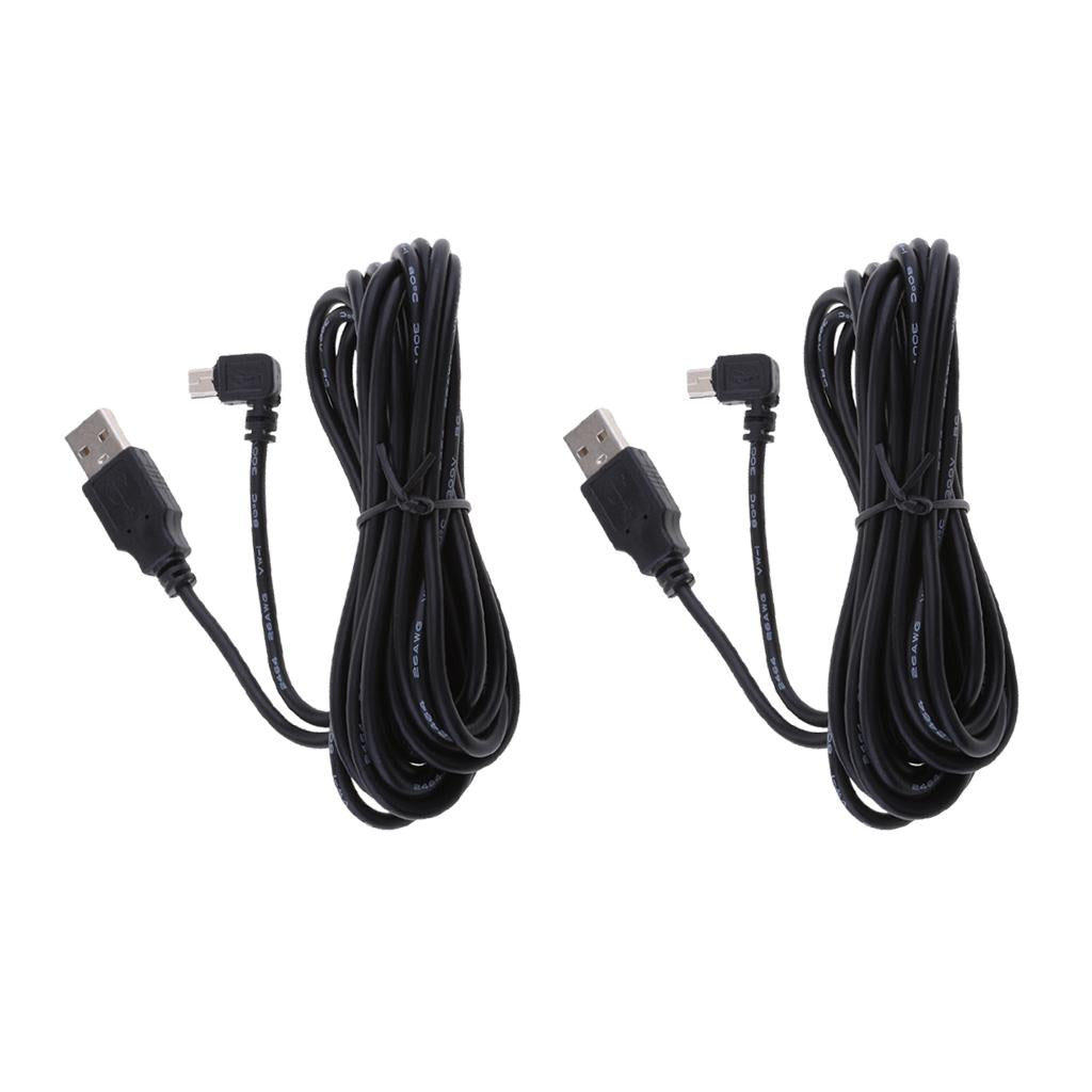 2Pieces 5V 2A Mini USB Charger Cable 90 Degrees Angle DVR GPS Charging Cable