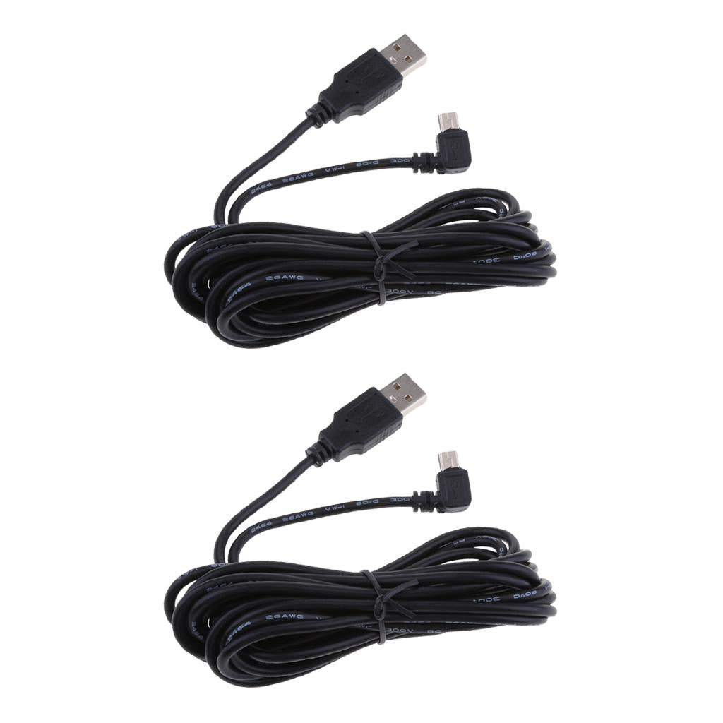 2Pieces 5V 2A Mini USB Charger Cable 90 Degrees Angle DVR GPS Charging Cable