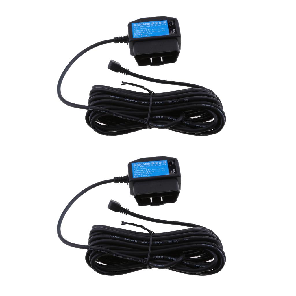2Pieces 12V/24V to 5V 3A Car OBD Cable Power Regulator for DVR GPS
