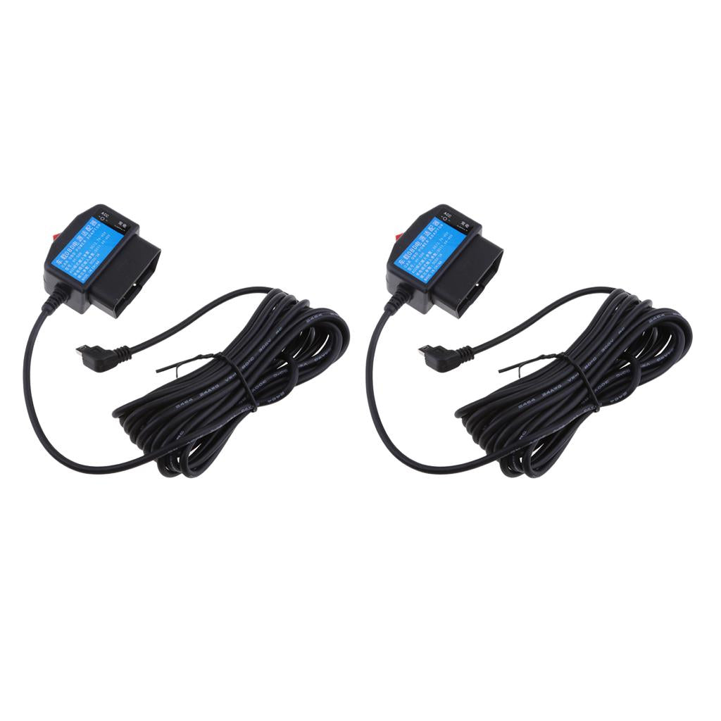 2Pieces 12V/24V to 5V 3A Car OBD Cable Power Regulator for DVR GPS