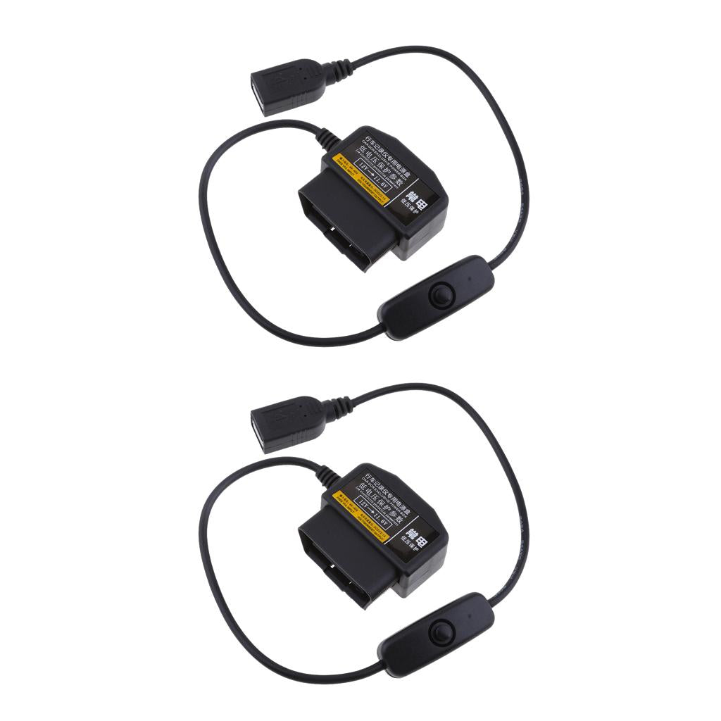 2Piece 12V/36V to 5V/2A Car Power Inverter USB Female OBD Buck Line DVR GPS