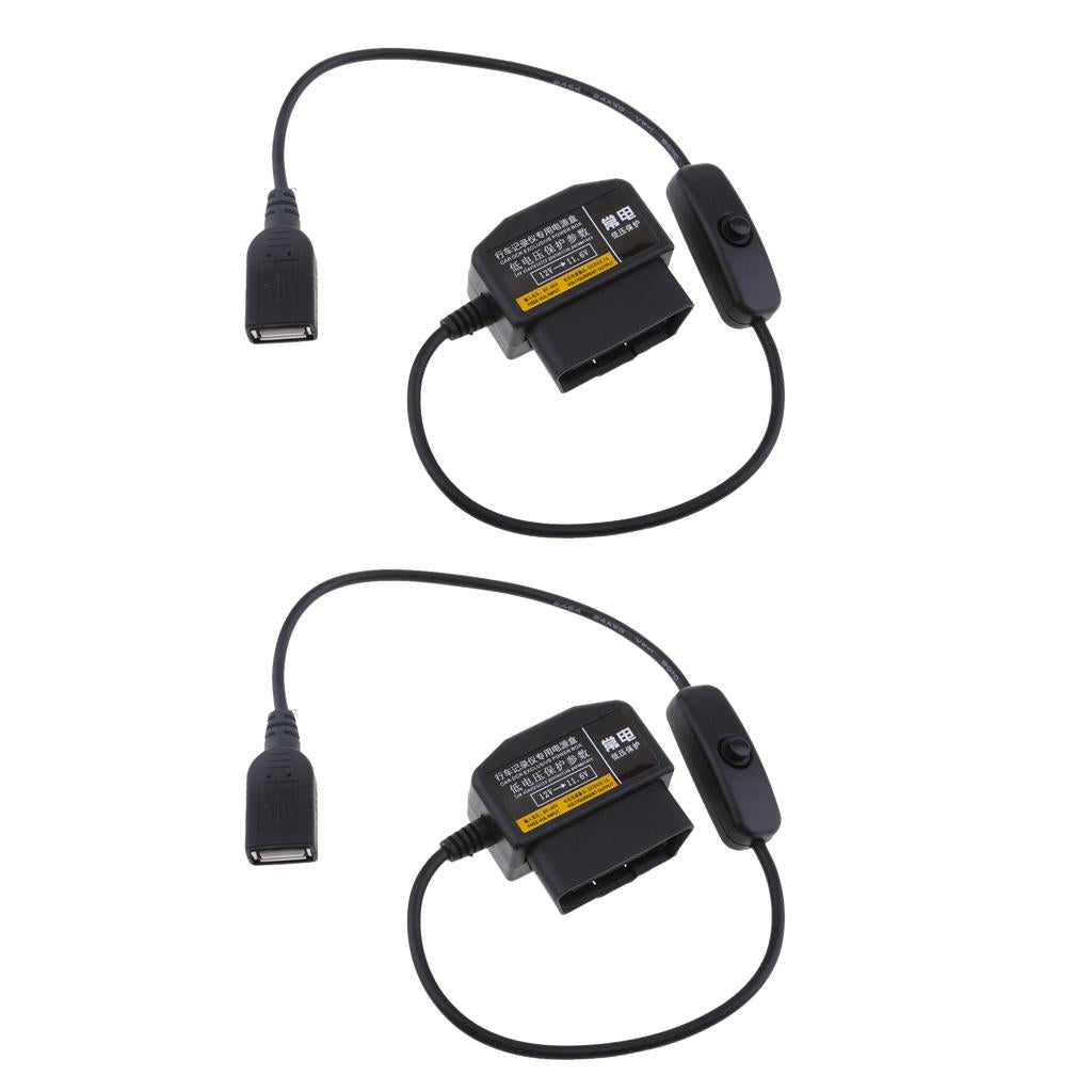 2Piece 12V/36V to 5V/2A Car Power Inverter USB Female OBD Buck Line DVR GPS