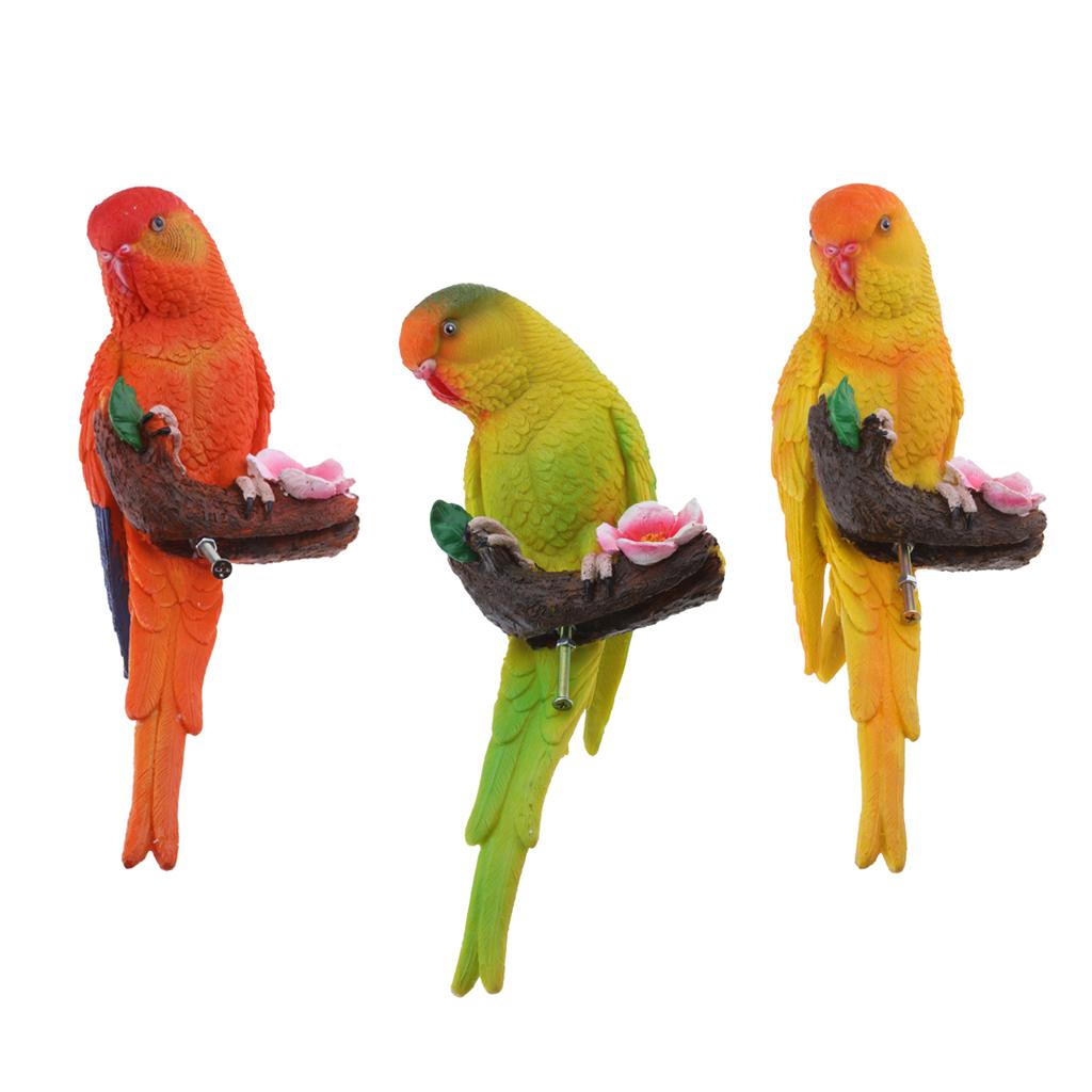 3Pcs Resin Parrots Budgerigar Birds Animals Ornaments Hanging Decorations