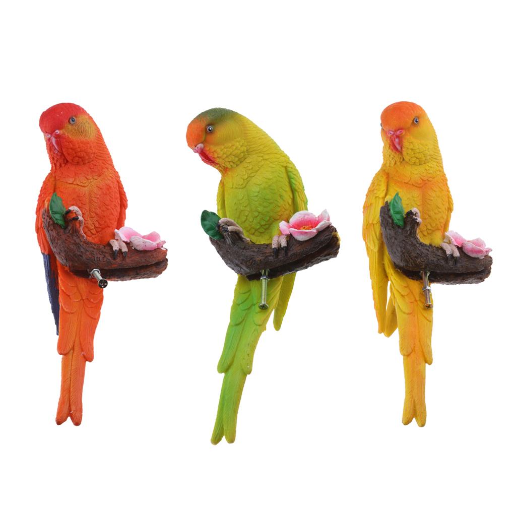 3Pcs Resin Parrots Budgerigar Birds Animals Ornaments Hanging Decorations