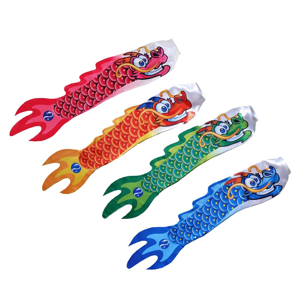 4Pcs Chinese Dragon Flag Outdoor Windsock Carp Streamer Hanging Decor
