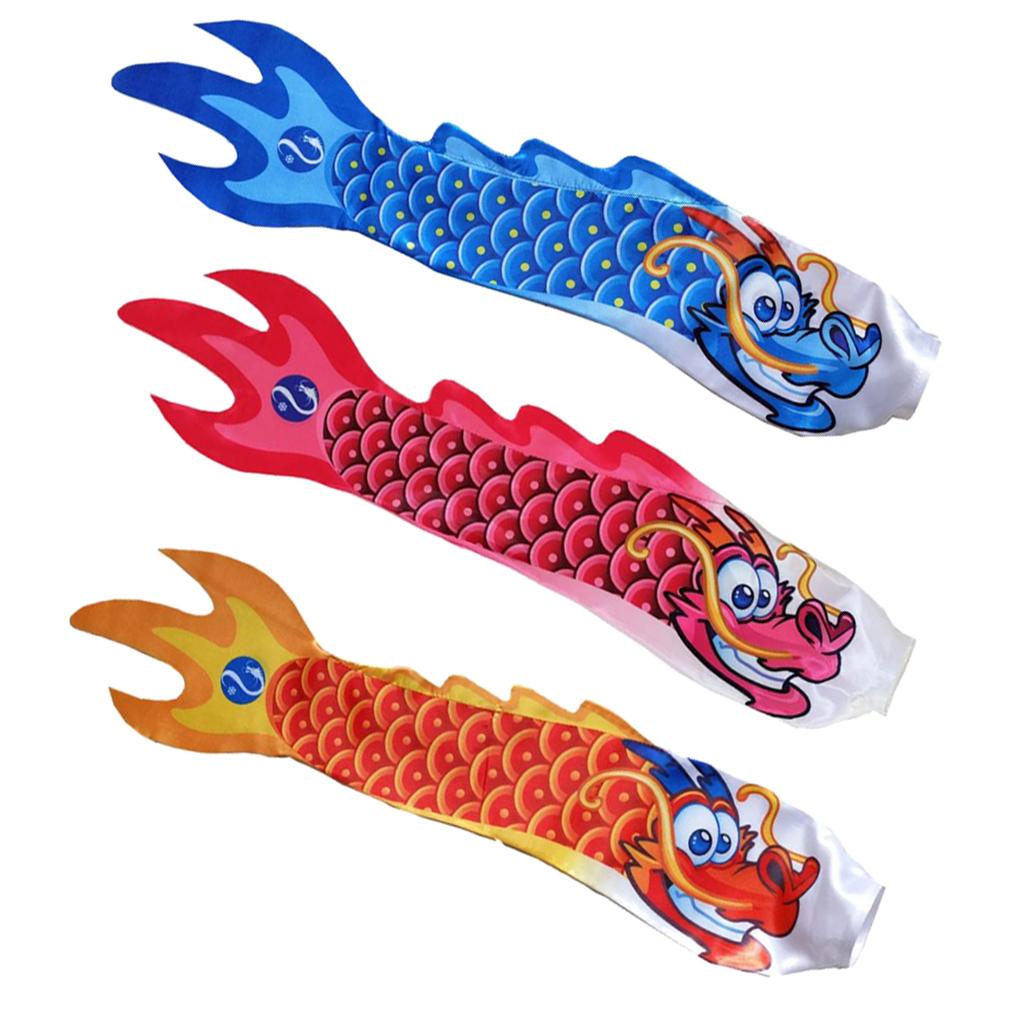 3Pcs Chinese Dragon Flag Outdoor Windsock Carp Streamer Hanging Decor