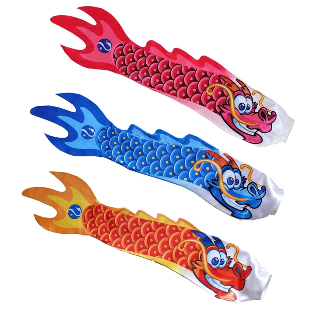 3Pcs Chinese Dragon Flag Outdoor Windsock Carp Streamer Hanging Decor