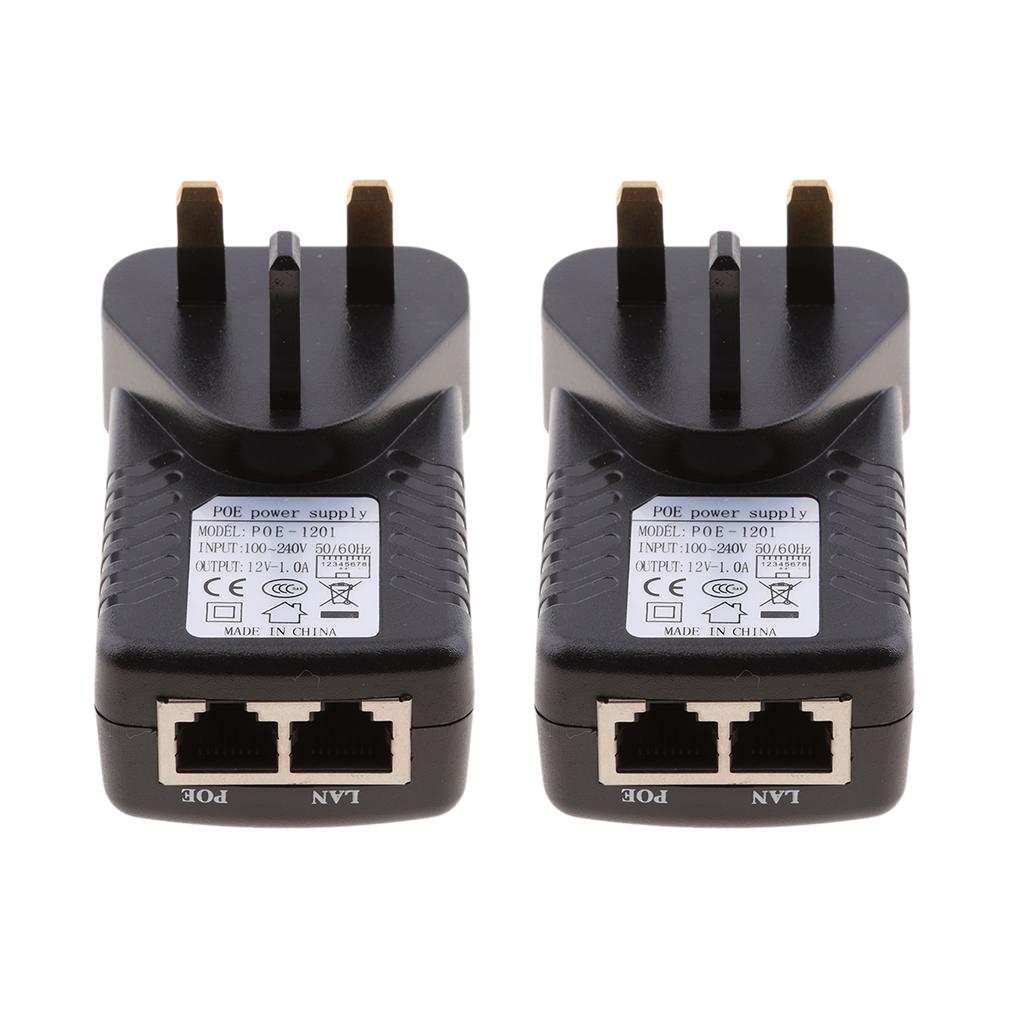 2Pieces UK Plug 12V 1A Poe Power Supply for Networking Switch Router