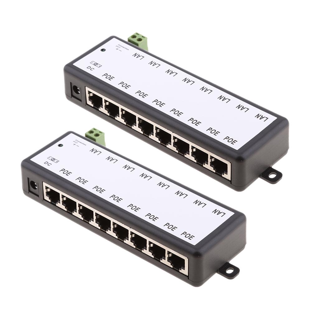 2Pieces 8 POE Ports 12-48V Injector Switch Passive Power Supply Module