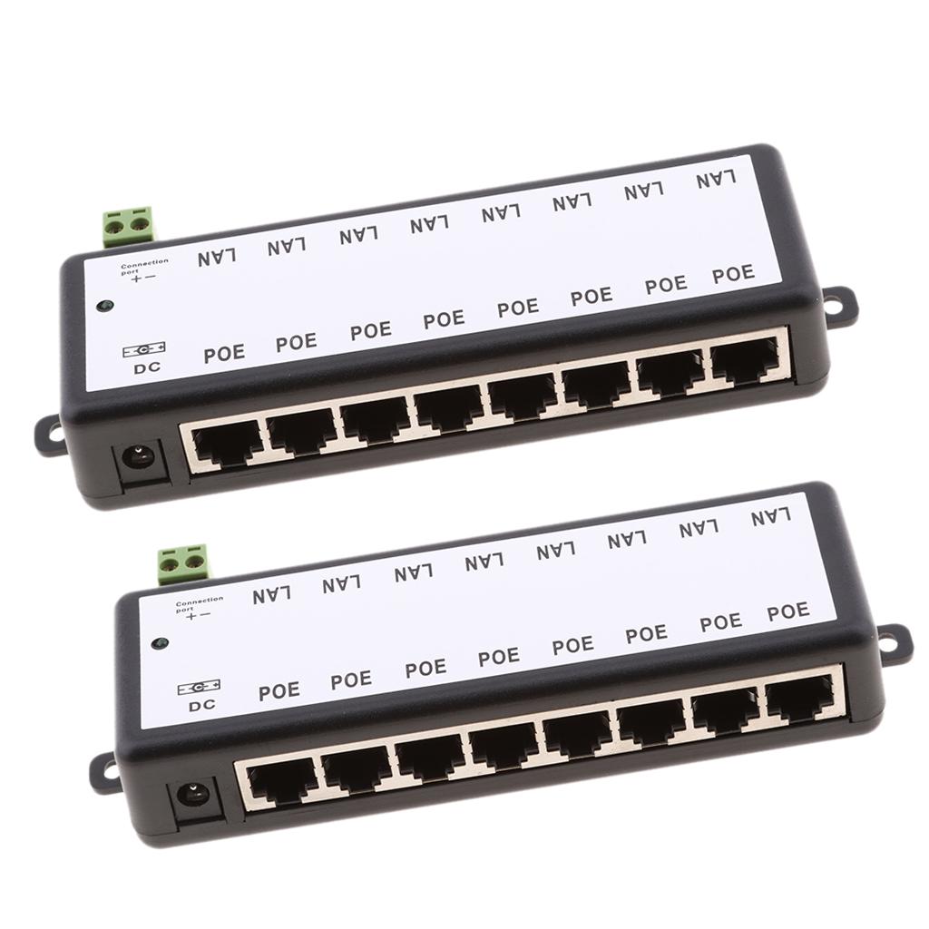 2Pieces 8 POE Ports 12-48V Injector Switch Passive Power Supply Module