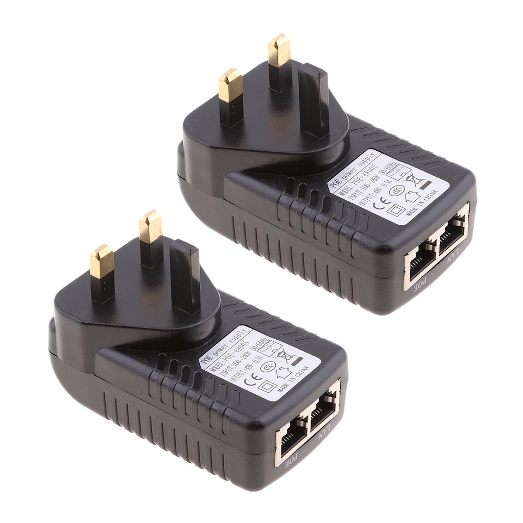 2Pieces UK Plug Poe Power Supply 48V 0.5A Over Ethernet Switch Router