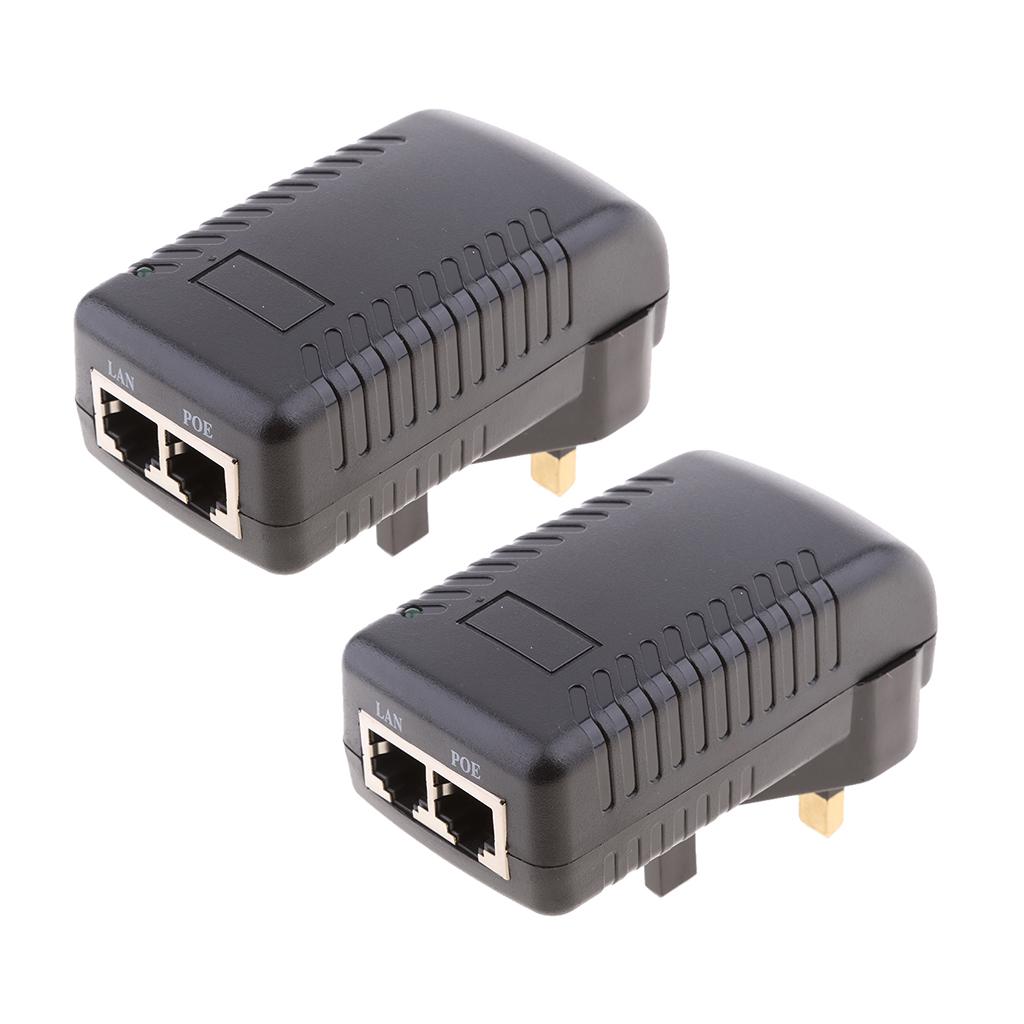 2Pieces UK Plug Poe Power Supply 48V 0.5A Over Ethernet Switch Router