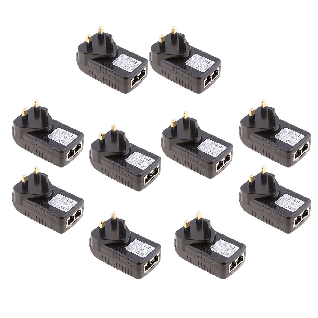 10Pieces UK Plug Poe Power Supply 48V 0.5A Over Ethernet Switch Router