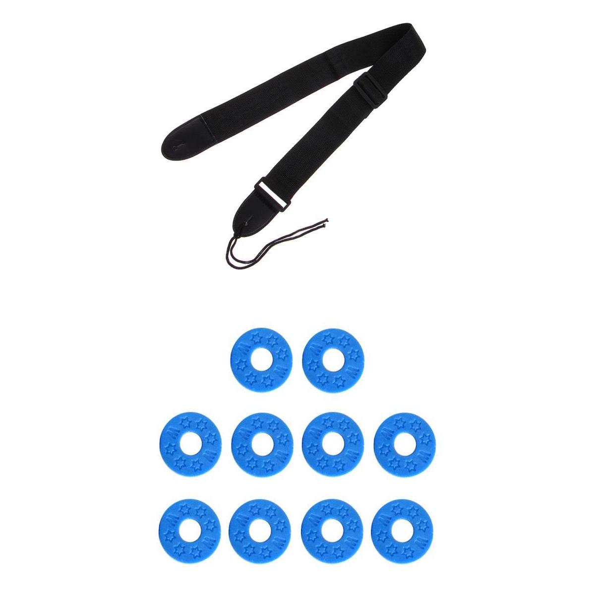 Adjustable Guitar Strap+10pcs Strap Block Rubber Safety Strap Lock Washer