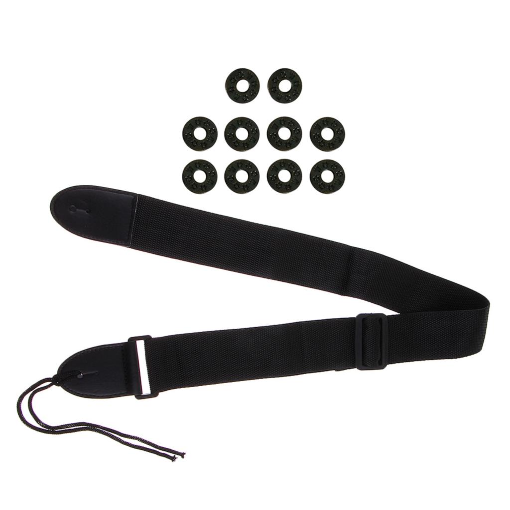 Adjustable Guitar Strap+10pcs Strap Block Rubber Safety Strap Lock Washer