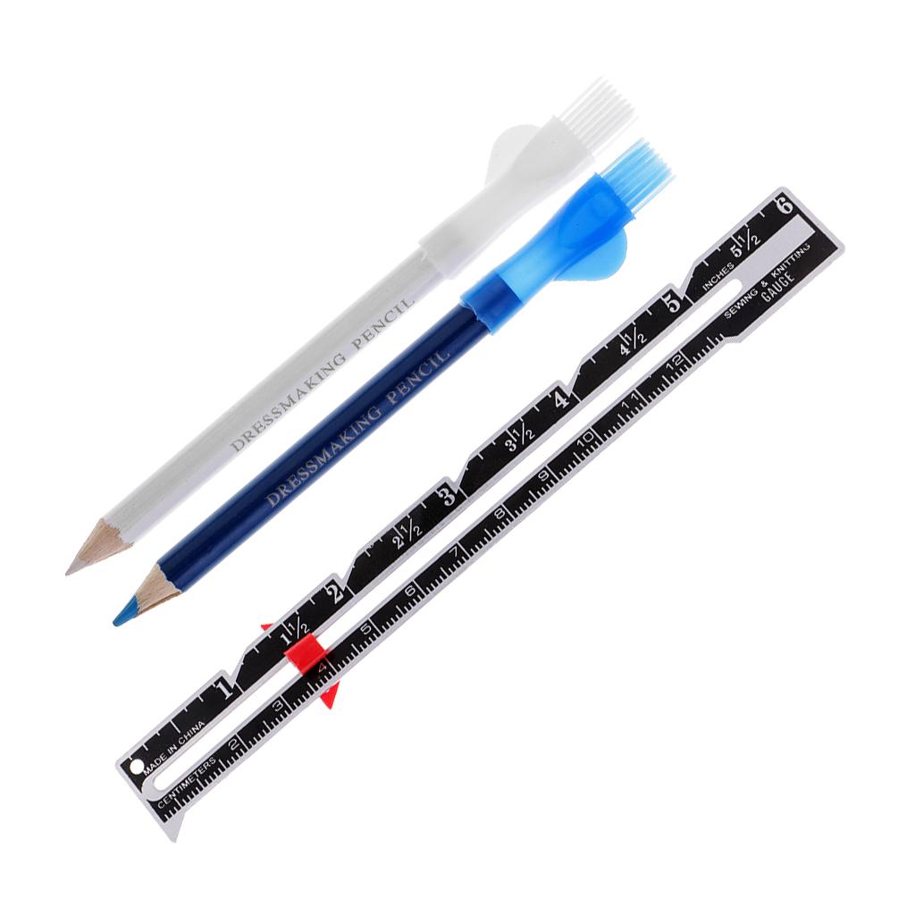 2Pcs Tailors Chalk Pen Pencil Sewing Dressmakers + 1Pcs Black Sewing Gauge