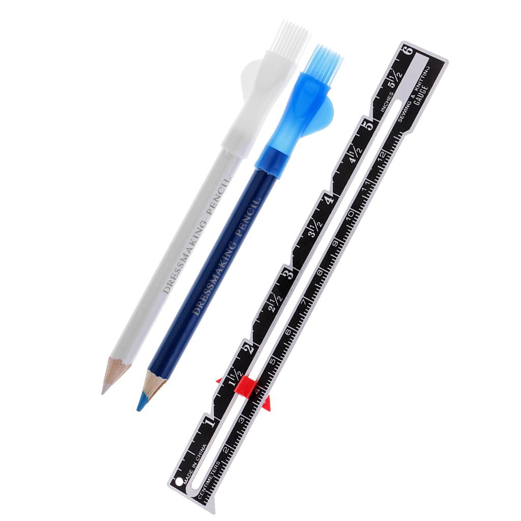2Pcs Tailors Chalk Pen Pencil Sewing Dressmakers + 1Pcs Black Sewing Gauge