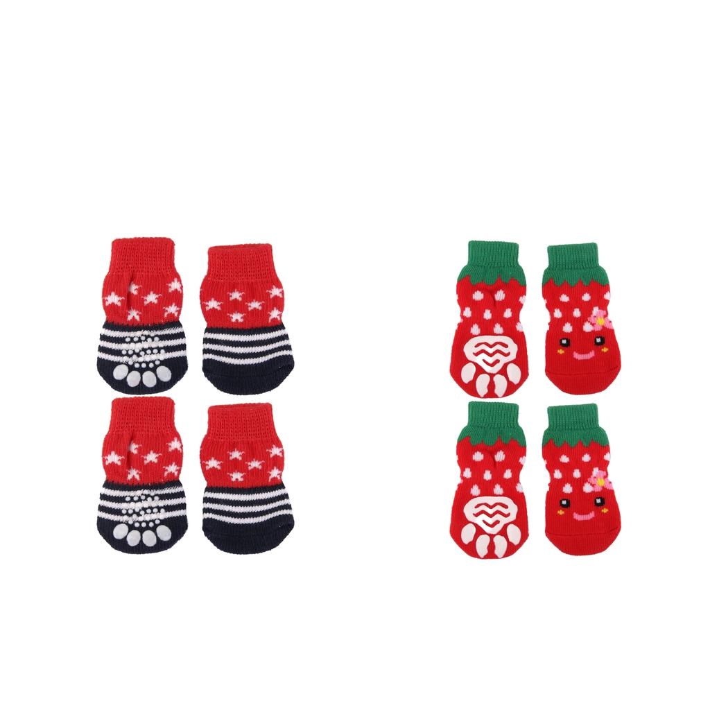 4 Pairs New Puppy Dog Cute Cartoon Non-Slip Socks Pet Slippers Size S and M