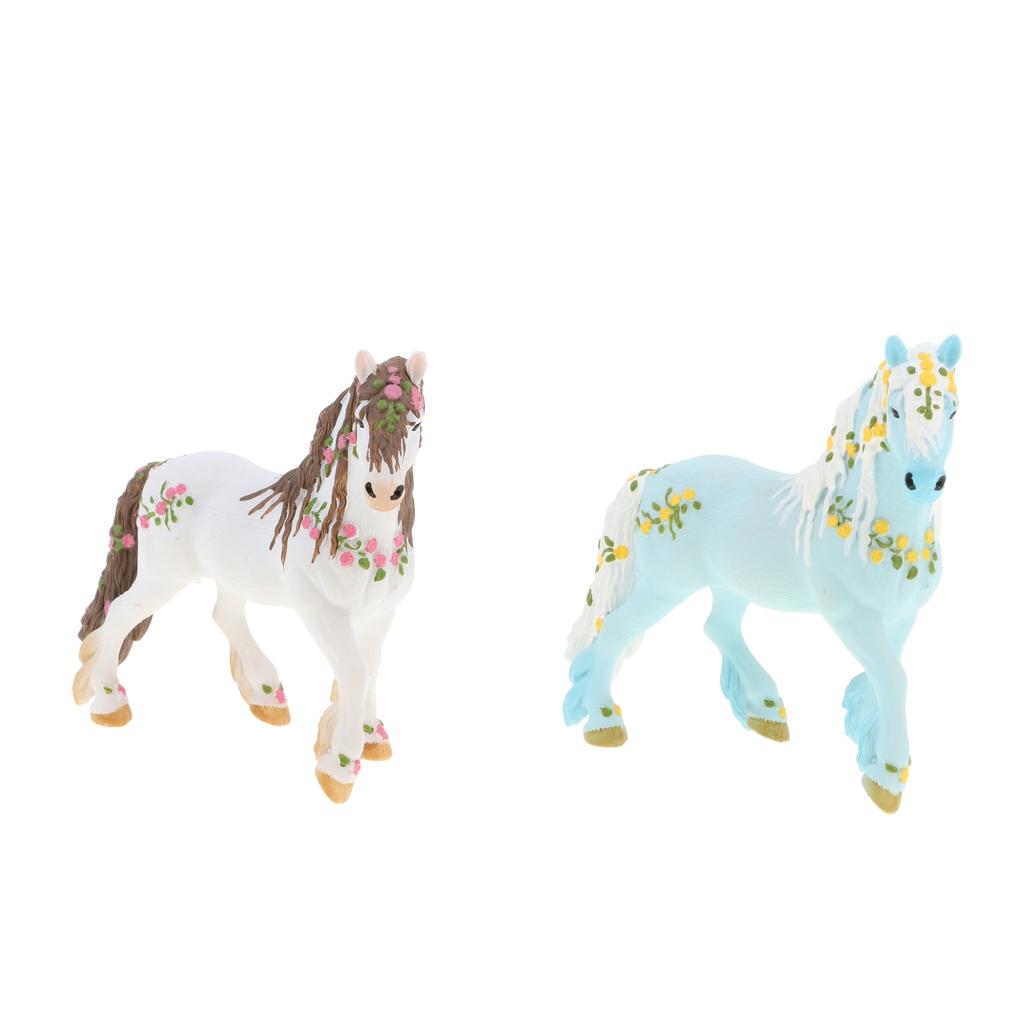 2Pcs Elven Horse with Flower Animal Model Figurines Kids Toy Home Decor