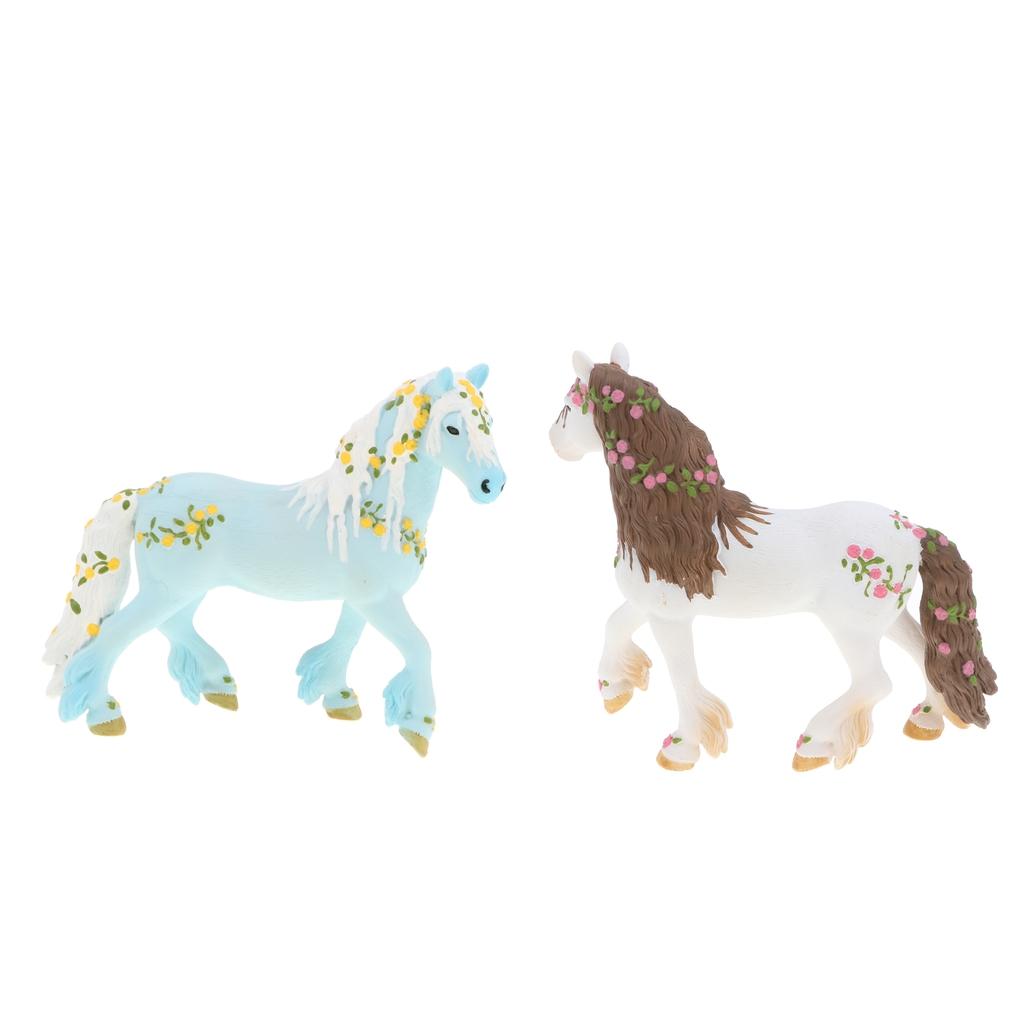 2Pcs Elven Horse with Flower Animal Model Figurines Kids Toy Home Decor