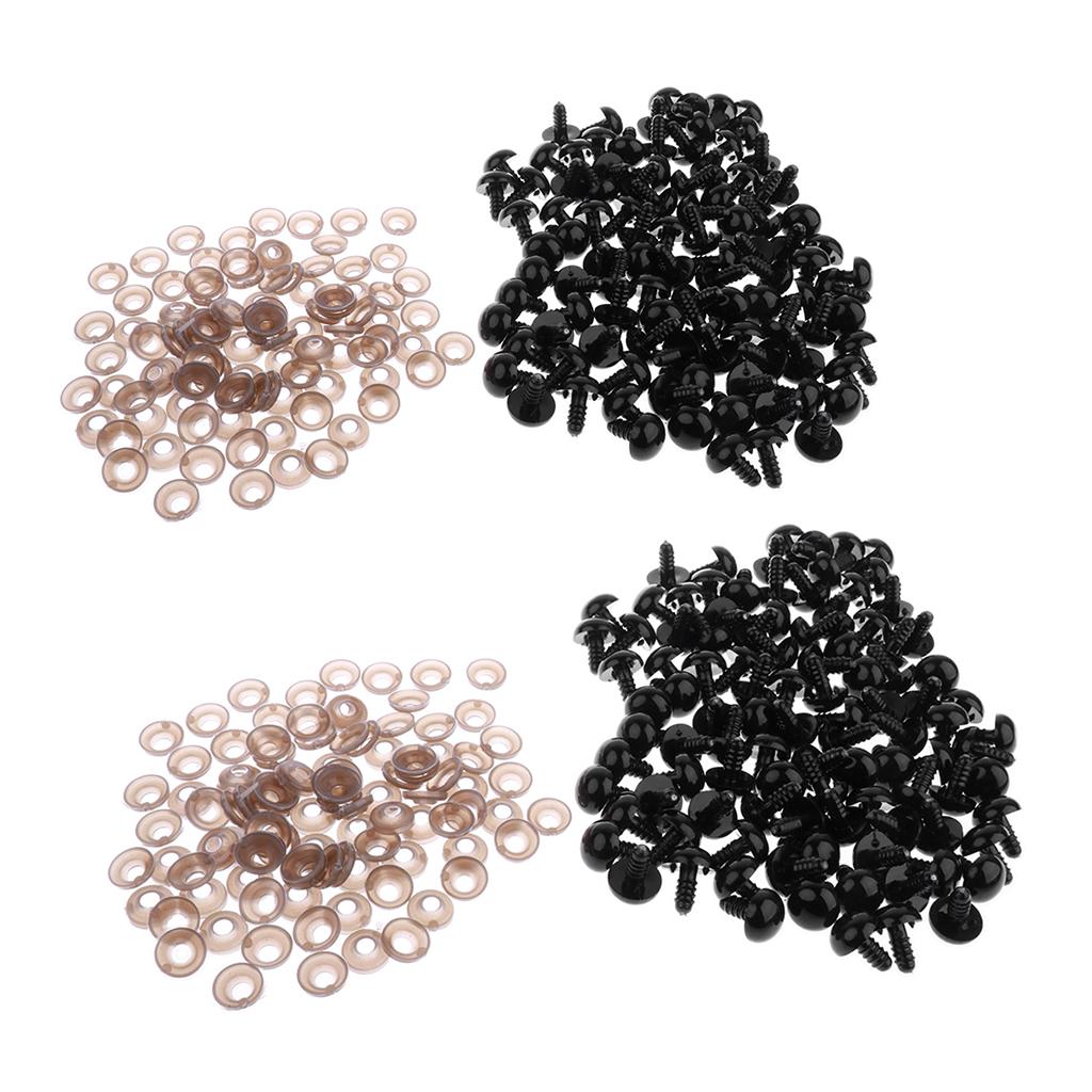 200pcs Black Plastic Safety Eye with Backs for Bear Doll DIY Craft 12mm 15mm