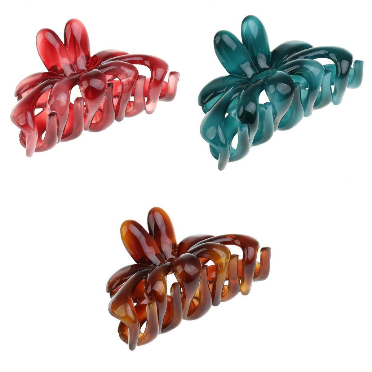 3 Pieces Women Simple Floral Gorgeous Color Acrylic Hair Claw Clip Accessory
