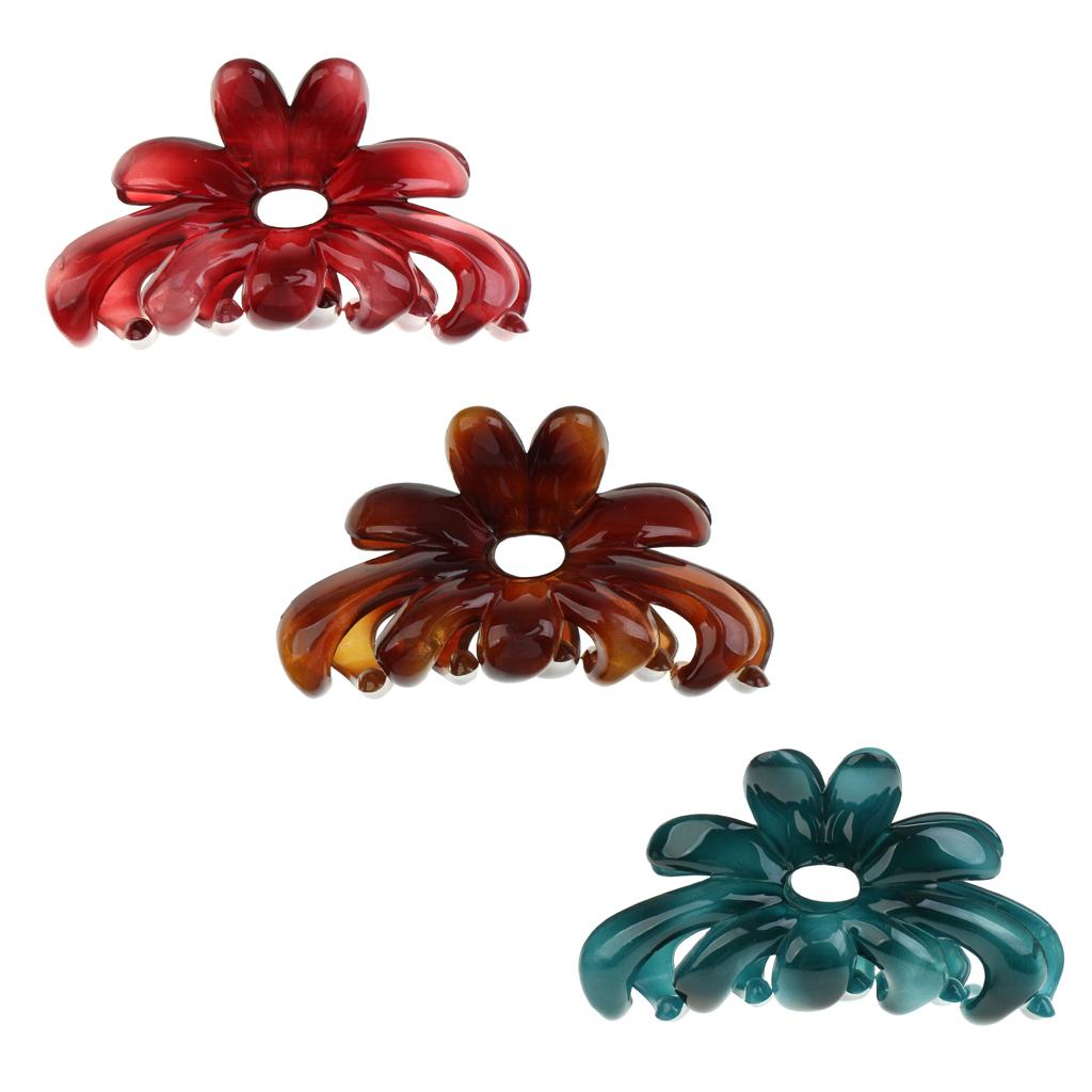 3 Pieces Women Simple Floral Gorgeous Color Acrylic Hair Claw Clip Accessory