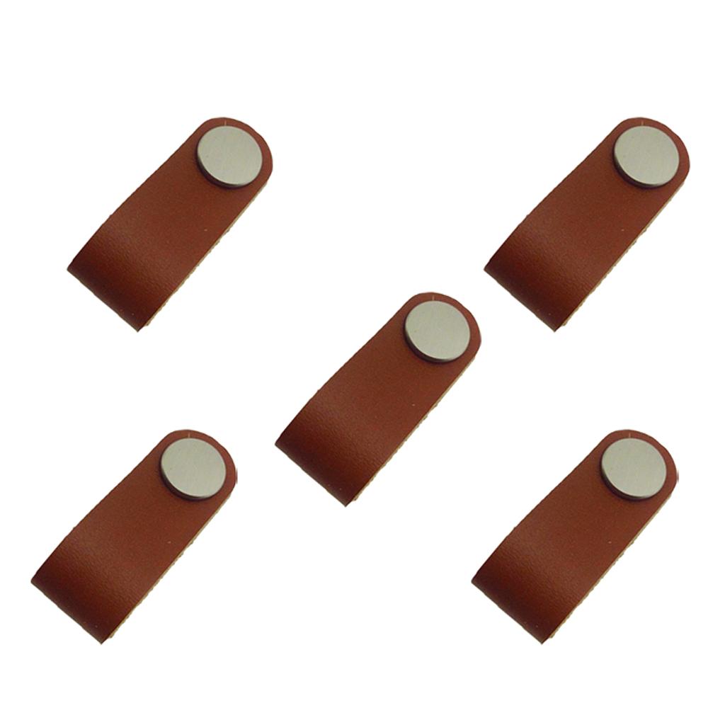 5x Handmade Leather Suitcase Handle Drawer Cabinet Leather Handle Pull Knob