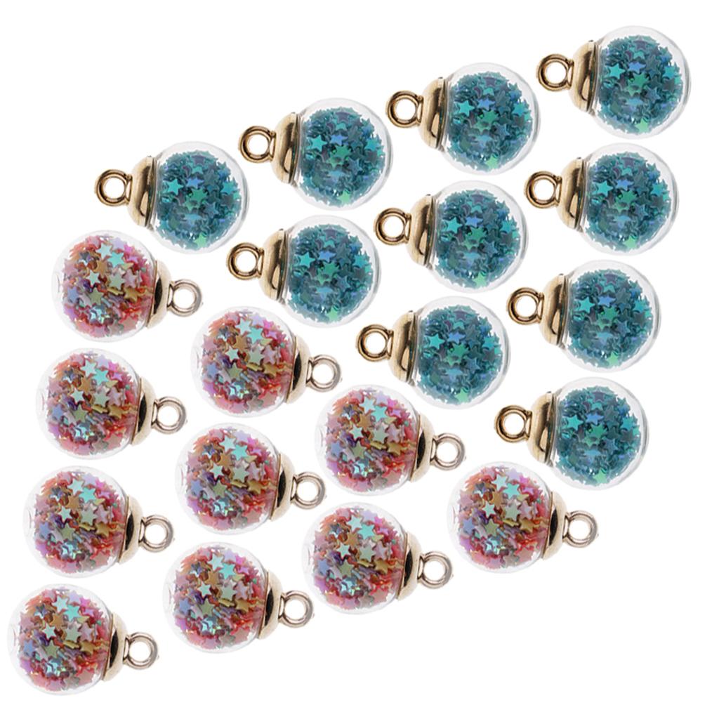 20 Pieces 16mm Mixed Tiny Star Glass Ball Charms Pendant DIY Earring Craft