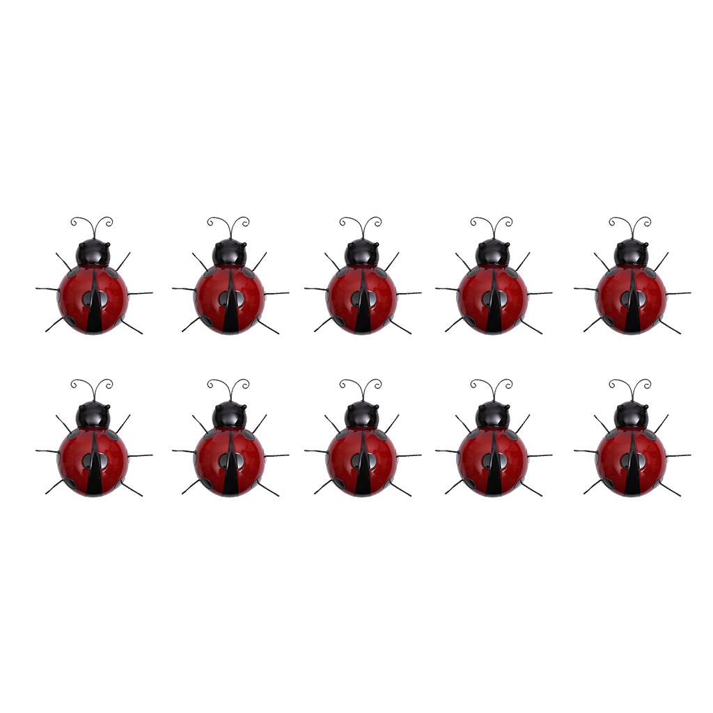 10Pcs Mini Metal Ladybug Fence Hanger Wall Hanging Outdoor Garden Decor Red