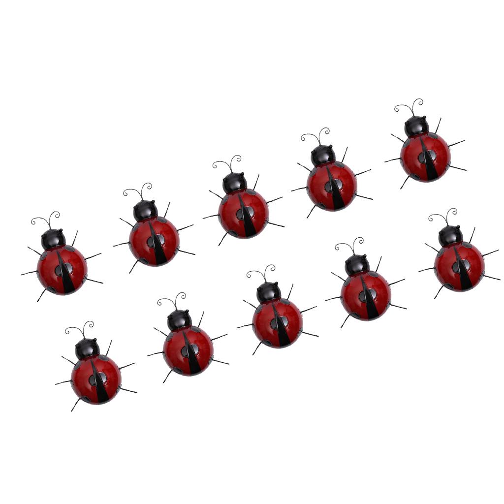10Pcs Mini Metal Ladybug Fence Hanger Wall Hanging Outdoor Garden Decor Red