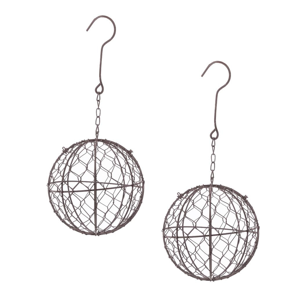 2Pcs Retro Iron Ball Shape Succulent Pot Metal Hanging Planter Plant Holder