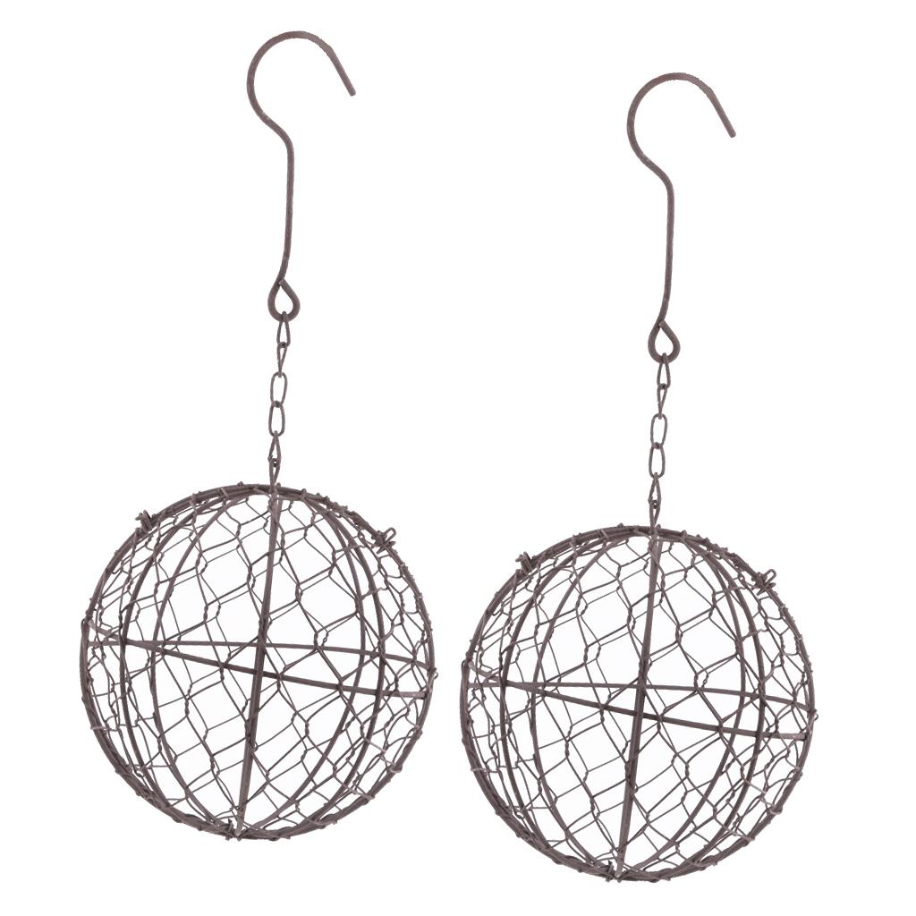 2Pcs Retro Iron Ball Shape Succulent Pot Metal Hanging Planter Plant Holder