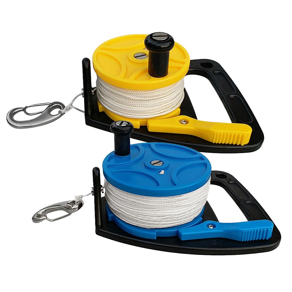 2Pcs Underwater Scuba Diving Dive Wreck Cave Reel with Handle Line Snap Hook