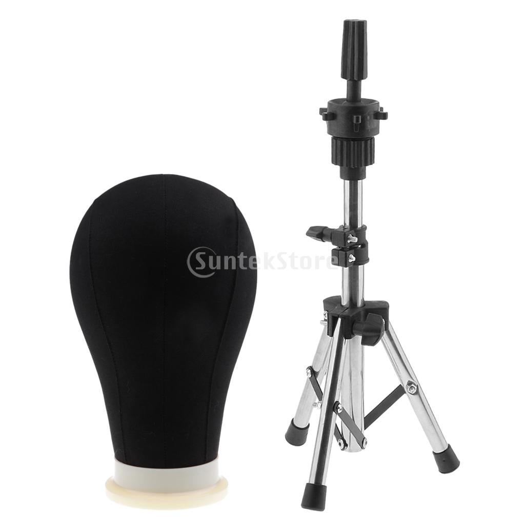 22inch Canvas Poly Mannequin Head for Wig Hat Making Display Stand w/ Stand