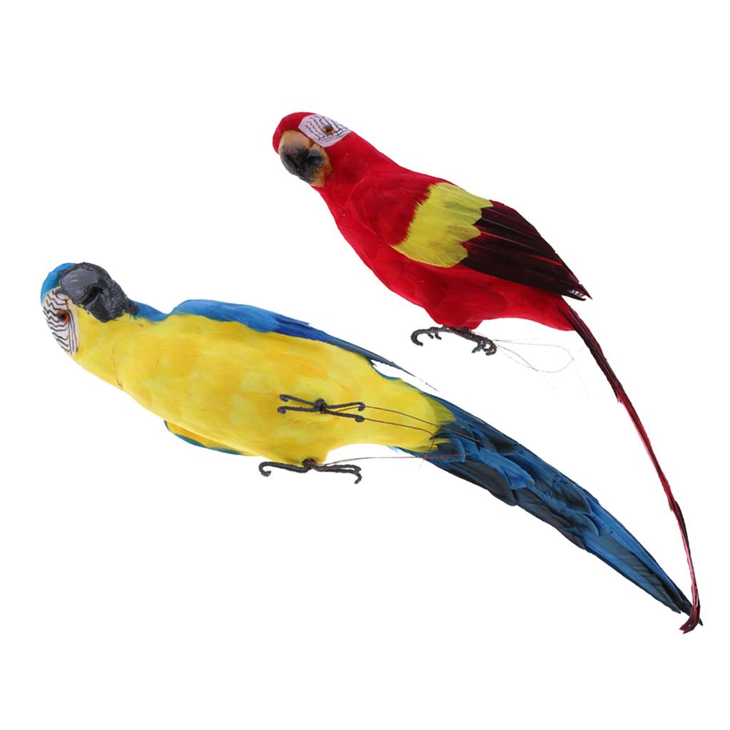 Blue & Red Bird Feather Realistic Home Garden Decor Ornament Parrot Bird