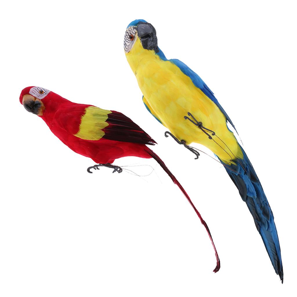 Blue & Red Bird Feather Realistic Home Garden Decor Ornament Parrot Bird