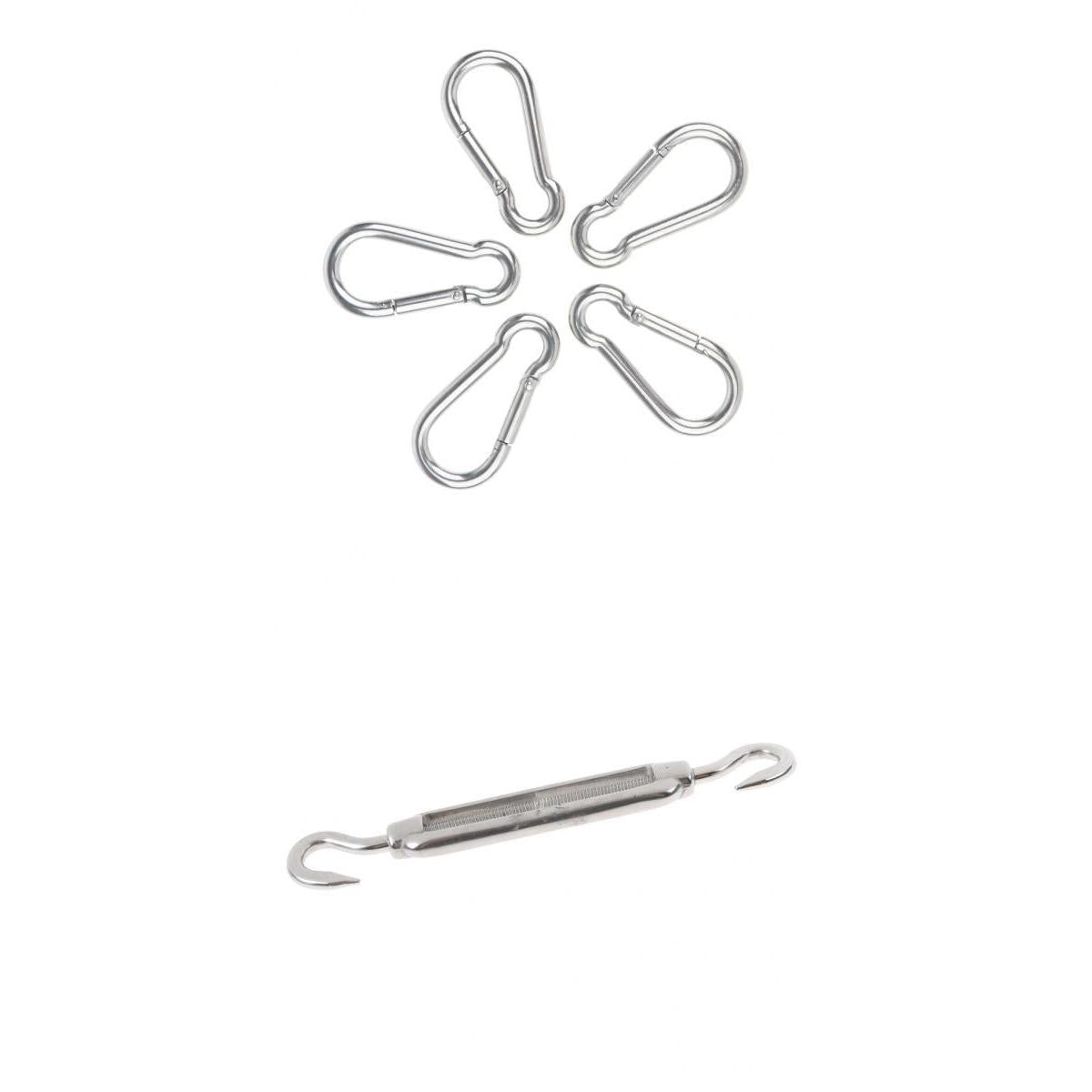 1x Stainless Steel 304 Hook&Hook Turnbuckle M6&5x Pear-shaped Carabiner 7mm
