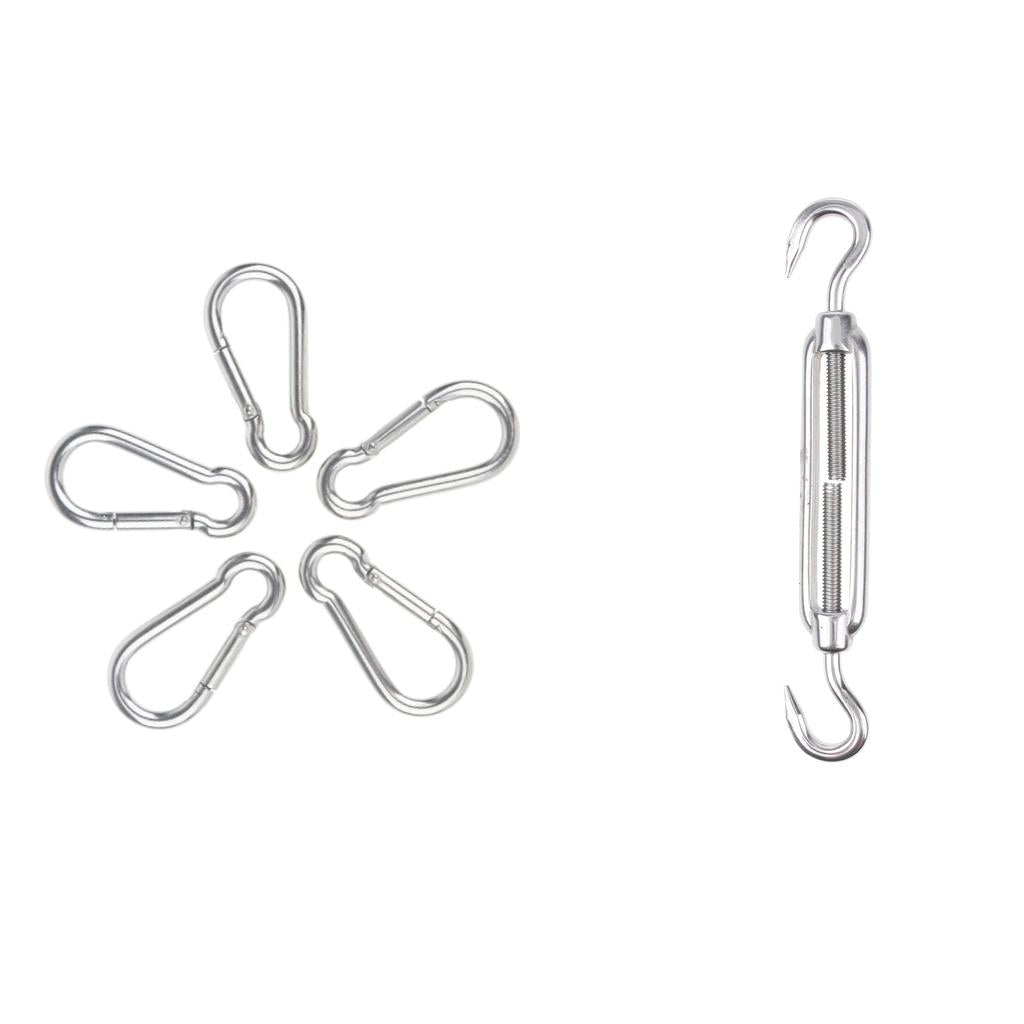 1x Stainless Steel 304 Hook&Hook Turnbuckle M6&5x Pear-shaped Carabiner 7mm