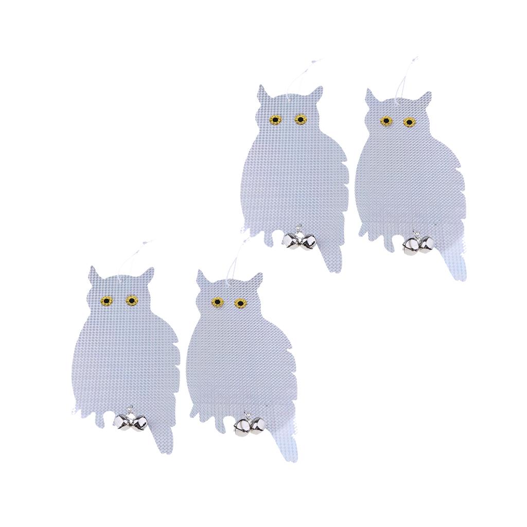 4x Reflective Owl Decoy & Bird Repellent Scarecrow Bird Deterrent with Bells