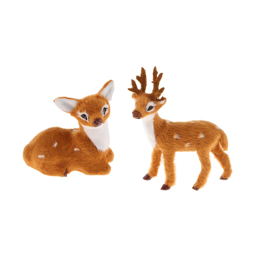 2Pieces Miniature Realistic Deer Figurine Statue Model Home Gift Decorative