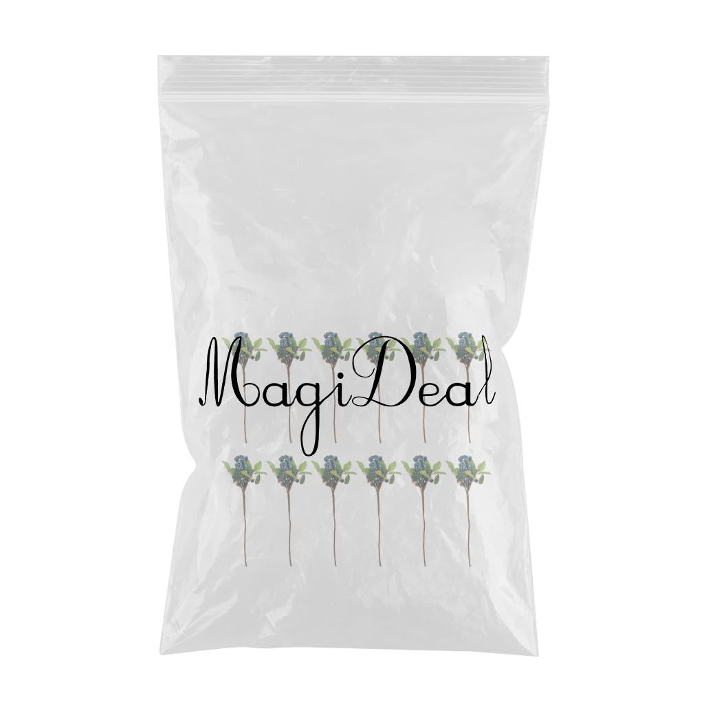 12x Plastic Artificial Fake Plant Fruit Berries Branches Home Decor Blue
