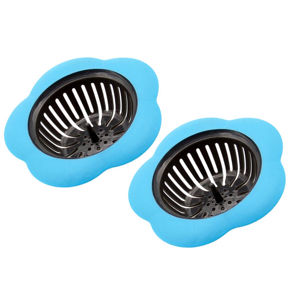 2pc Bath Drain Shower Tub Strainer Cover Sink Trap Basin Stopper Filter Blue
