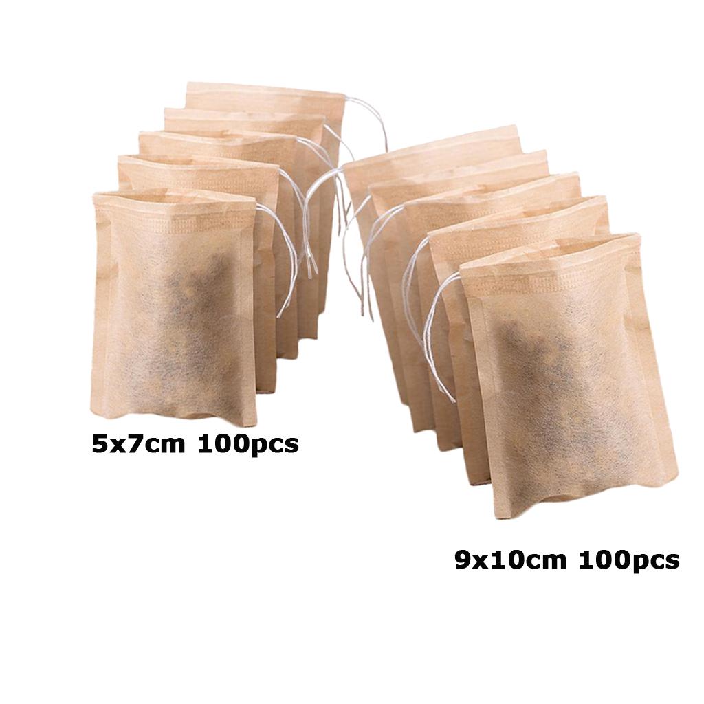 200Pcs Empty Tea Filter Bags Loose Herbs Teabag with Drawstring 5x7 & 9x10cm