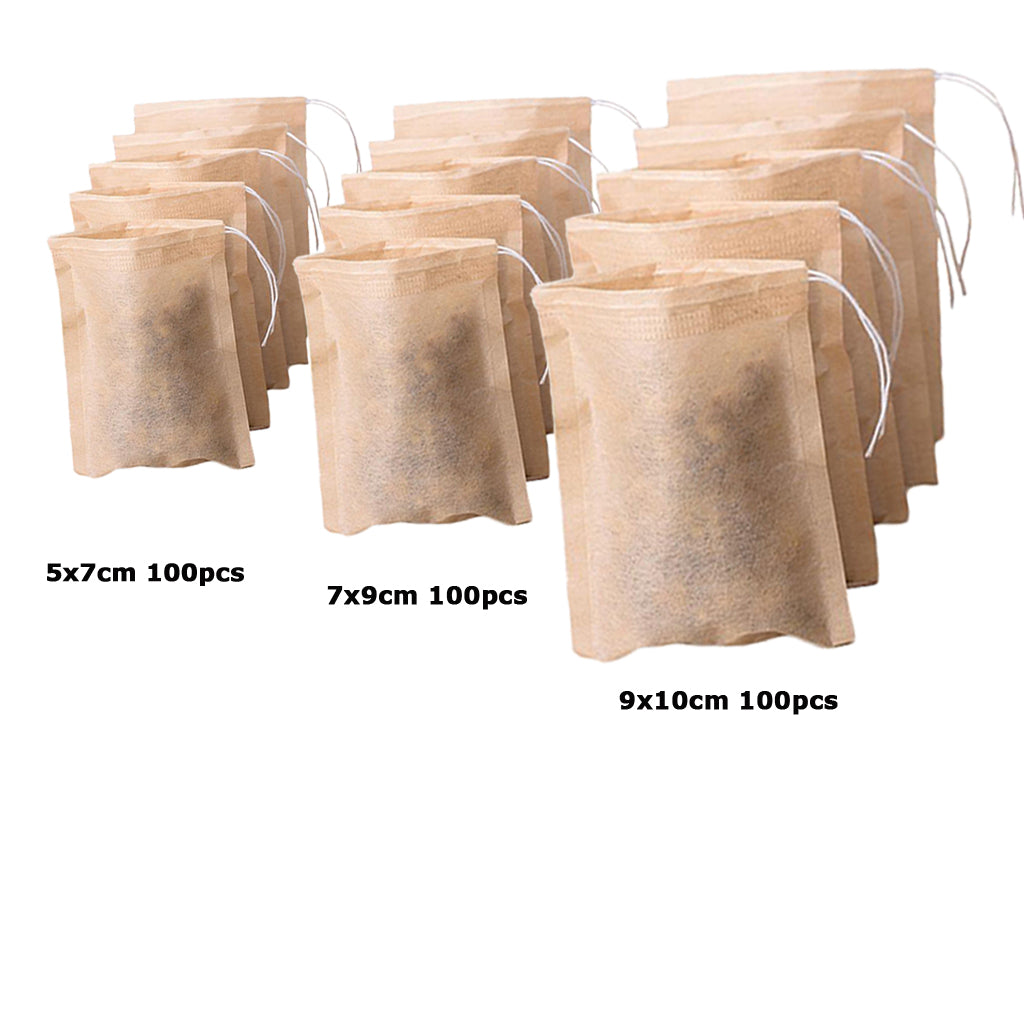 300Pcs Empty Tea Filter Bags Loose Herbs Teabag Drawstring 5x7,7x9,9x10cm