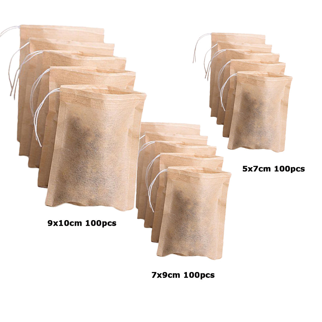 300Pcs Empty Tea Filter Bags Loose Herbs Teabag Drawstring 5x7,7x9,9x10cm