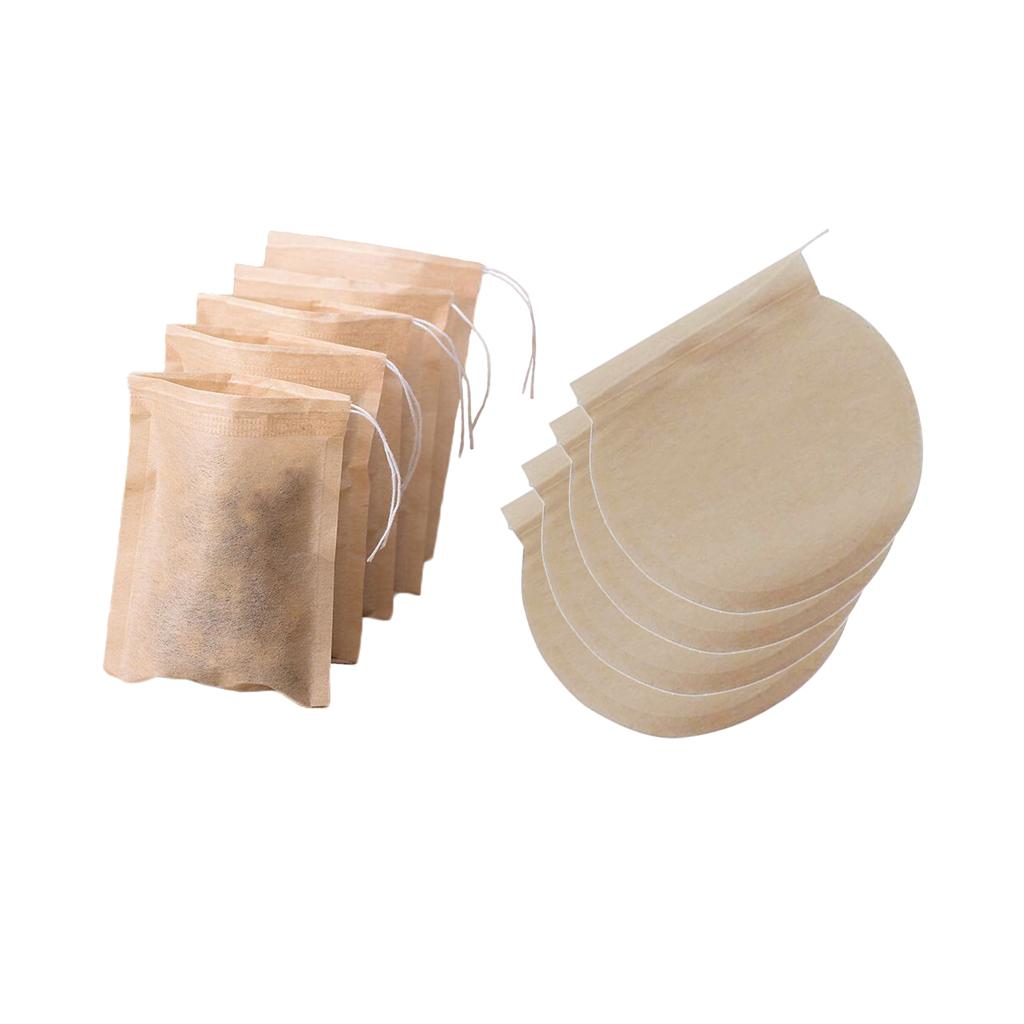 200Pcs Empty Tea Filter Bags Loose Herbs Teabag with Drawstring 2 Shapes