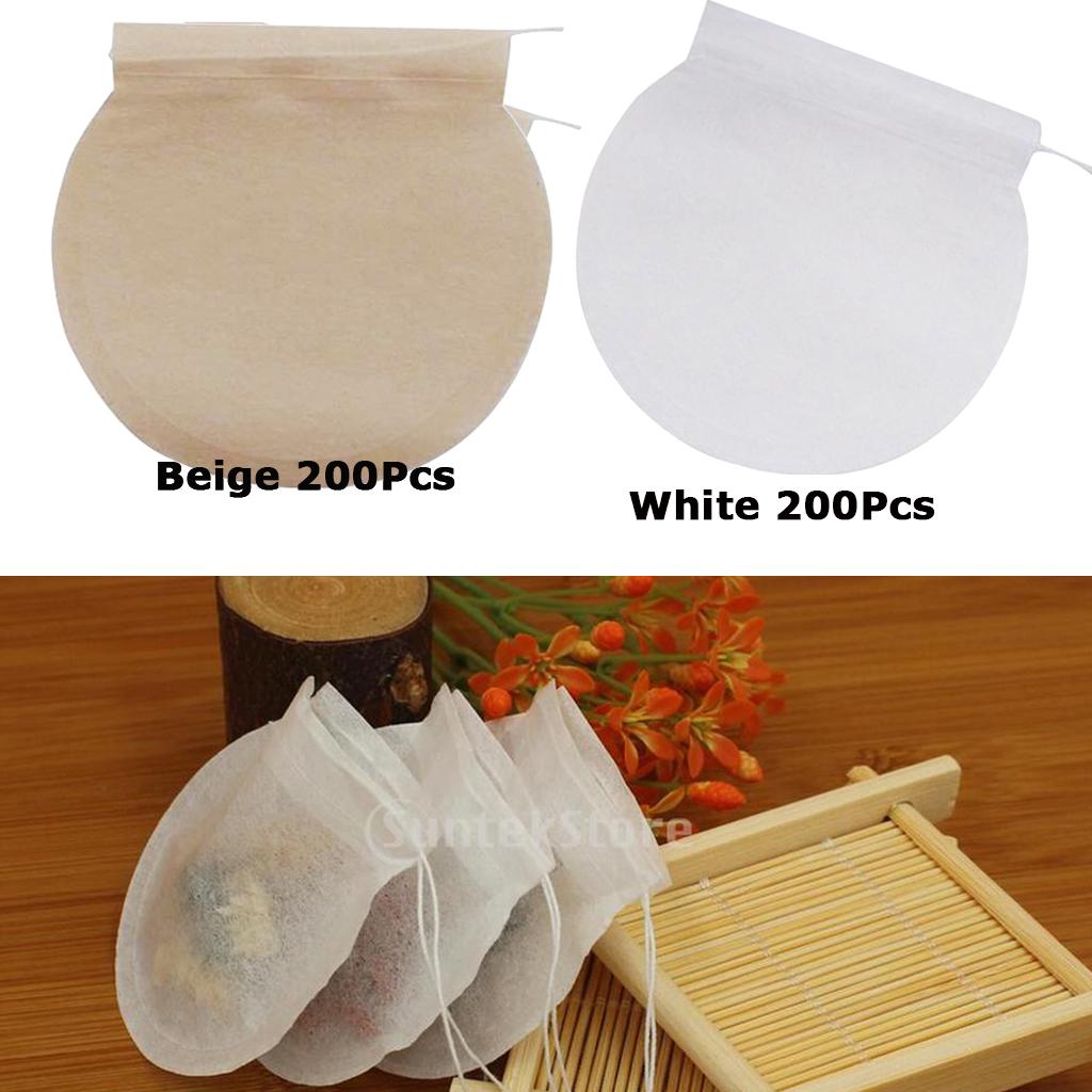 400Pcs Round Empty Tea Filter Bags Loose Herbs Teabag Beige&White